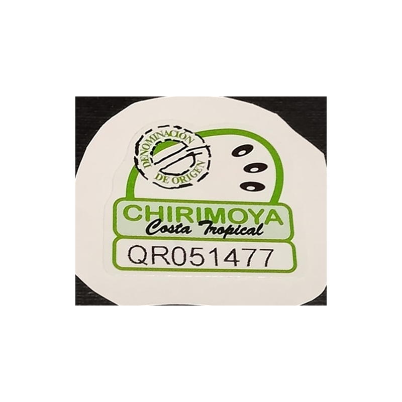 ETIQUETA DE FRUTA (USADA)--CHIRIMOYA   2.1 × 2.05 cm