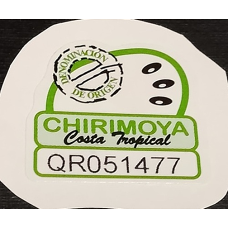 ETIQUETA DE FRUTA (USADA)--CHIRIMOYA   2.1 × 2.05 cm