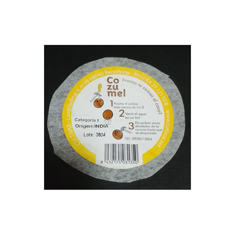 ETIQUETA DE FRUTA (USADA)--COCO   5.42 × 5.92 cm